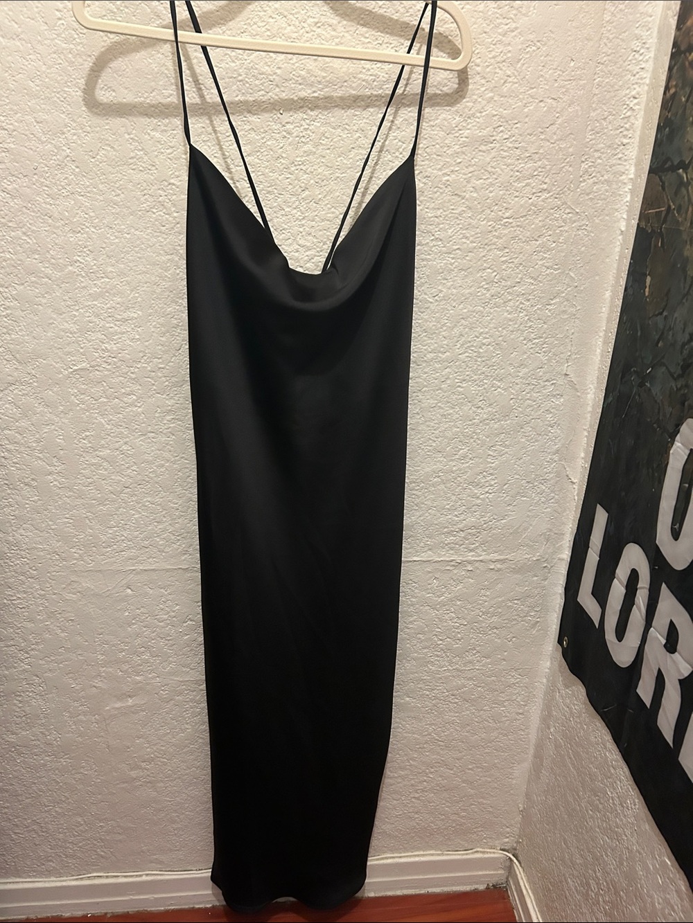 Willow & Clay Black Satin Cowl Slip Maxi Dress